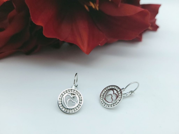 Glitzer Herz Motiv Creolen Edelstahl Ohrringe